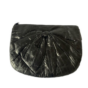 Vintage Genuine EEL Skin Suede Lining Bow Black Clutch‎ Evening Classic Timeless